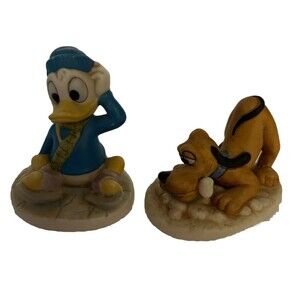 Disney Collection Pluto and Donald Ceramic Porcelain Mini Figurines 1987 Vintage